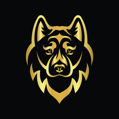 Vector Illustration of Gold Siberian Husky Head Line Logo Sign in black background