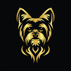 Vector Illustration of Gold Yorkshire Terrie Head Line Logo Sign in black background
