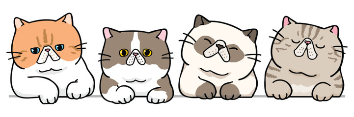 Vector Illustration of Cartoon Cat Head Characters on Isolated Background