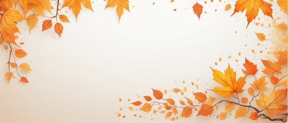 Autumn background: yellow-orange leaves on white, great for text or objects.