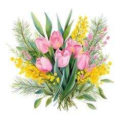 Watercolor floral spring bouquet. Hand drawn vector illustration.