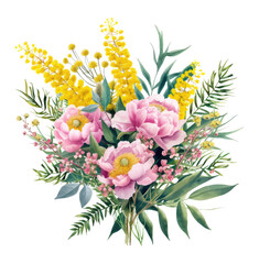 Watercolor floral spring bouquet. Hand drawn vector illustration.