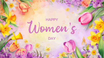 Frame decorated with flowers, tulips for women's day on March 8