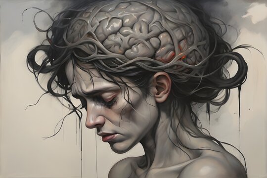 woman with hair, Brain, Anxiety and Depression