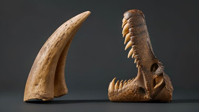 A detailed comparison of a tyrannosaurus rex tooth and a modern crocodile tooth revealing similarities in shape and function.
