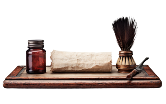 Vintage Writing Desk Ensemble Aged Quill Pen and Inkwell