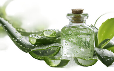 Aloe Vera Gel in a Clear Bottle Against a White Background