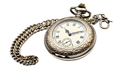 Classic Silver Pocket Watch and Chain with Embellished Design