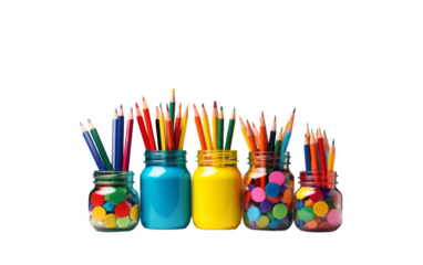 Children's Craft and Art Supplies Displayed on a White Background