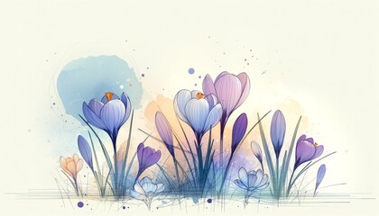 Watercolor-Style Crocuses Background Illustration
