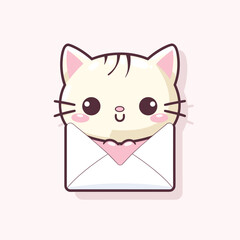cute little cat with envelope, love letter with cutie cat vector illustration