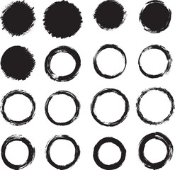 Black grunge round shapes. Brush strokes frames elements, frames for design. Vector