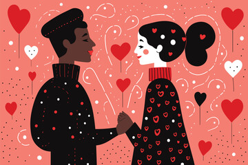 Fototapeta premium valentines day background with couple looking at each other in love vector illustration