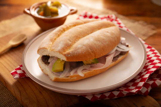 Mexican ham sandwich, in Mexico it is called Torta de Jamon, it is the most popular of the Mexican Tortas and the recipe varies depending on who prepares it, made with bolillo o telera bread.