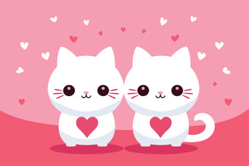 Obraz premium valentines day cute cat couple vector illustration