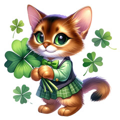 saint patrick's cat Persian Abyssinian cat in St. Patrick's Day theme, transparent background