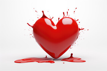 3D red heart on a white isolated background with drops and splashes. minimalism