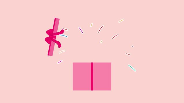 Pink gift box pops up and open with confetti surprise