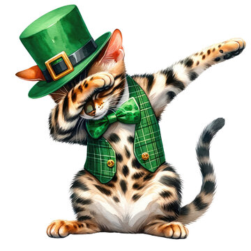 saint patrick's cat Bengal cat in St. Patrick's Day theme, transparent background