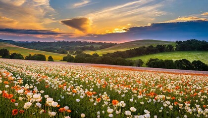 field of flowers and mountains