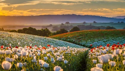 Fotobehang field of tulips in spring © Duy