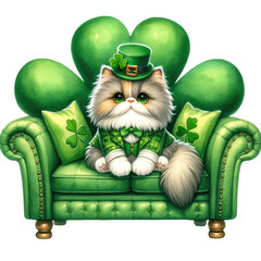 saint patrick's cat Persian cat in St. Patrick's Day theme transparent background - obrazy, fototapety, plakaty