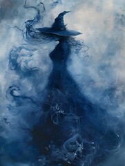 Abstract witch in blue mist