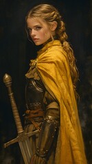Female knight with giant sword and yellow cloak