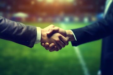 Two football managers shaking hands - Powered by Adobe