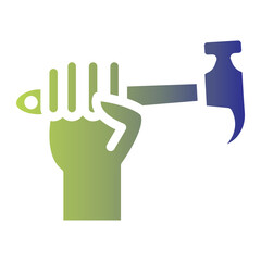 construction icon on flat gradient style. A handyman or carpenter hand in a fist holding a hammer