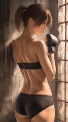 Female boxer in underwear