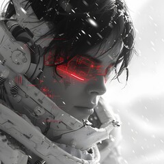 Female astronaut with red HUD