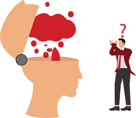Businessman with head exploding, thought bubble popping out