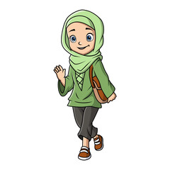 Cute happy muslim girl cartoon