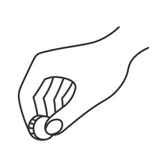 Hand giving coin drawing. Line art vector illustration. Money gesture sketch. Cash, finance, business, charity, payment, investment, purchase, commerce concept design