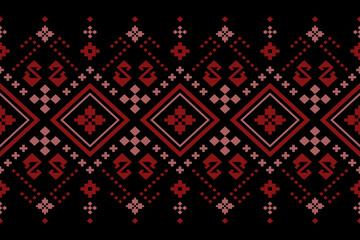 Red traditional ethnic pattern paisley flower Ikat background abstract Aztec African Indonesian Indian seamless pattern for fabric print cloth dress carpet curtains and sarong - obrazy, fototapety, plakaty