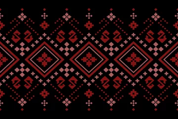 Photo sur Plexiglas Style bohème Red traditional ethnic pattern paisley flower Ikat background abstract Aztec African Indonesian Indian seamless pattern for fabric print cloth dress carpet curtains and sarong
