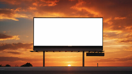 A lone street billboard stands tall against a vivid sunset sky and its surface blank and waiting for a message to be displayed 