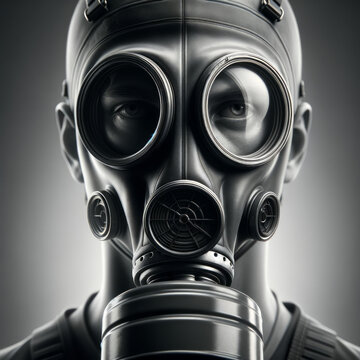 Grayscale Portrait of a cool-looking man with gas mask