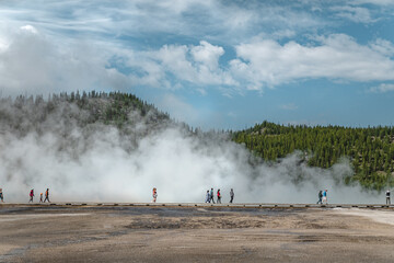Steam rising over Grand Prismatic Spring in Yellowstone National Park