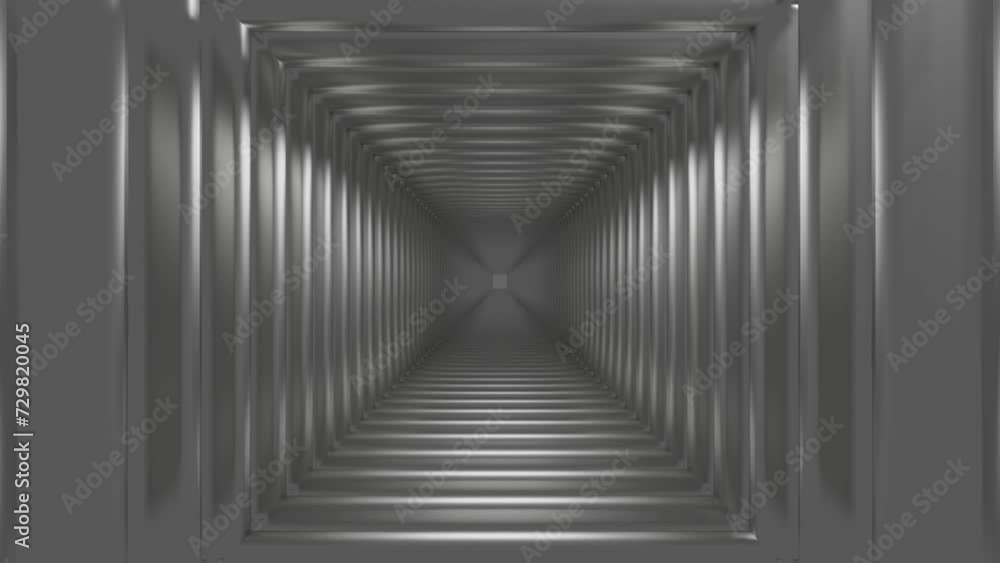 Poster endless movement forward along a gray corridor made of square frames. animated looping background. 3