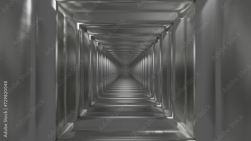 Poster endless movement forward along a gray corridor made of square frames. animated looping background. 3