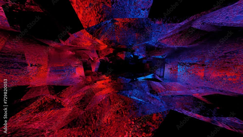 Aufkleber endless movement forward through a dark abstract cave illuminated by red and blue light. animated lo