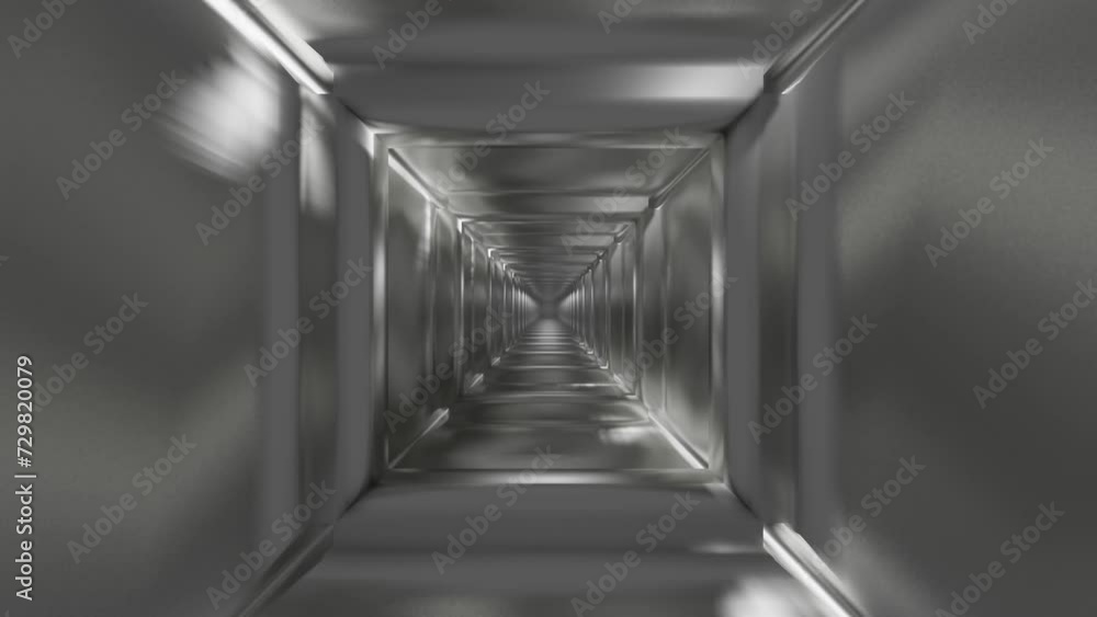 Poster endless movement forward along a gray corridor made of square frames. animated looping background. 3