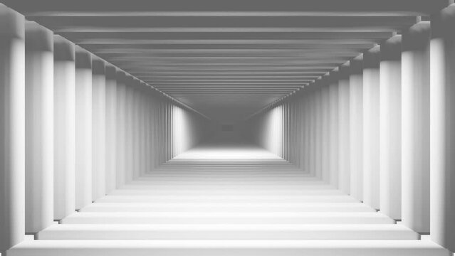 endless movement forward along a gray corridor made of square frames. animated looping background. 3D render