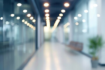 Blurred image of modern office lobby with bokeh light.