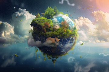 World environment and Earth Day concept with colorful globe and eco friendly enviroment. - obrazy, fototapety, plakaty