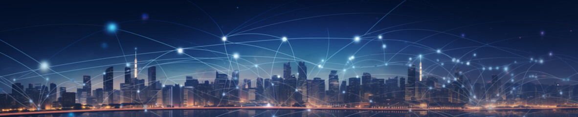 Modern city with wireless network connection and city scape