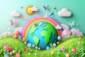 Naklejka premium World environment and Earth Day concept with colorful globe and eco friendly enviroment.
