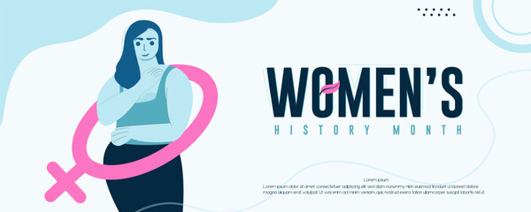 Women's History Month every year in March, blue poster banner design history month concept Vector illustration